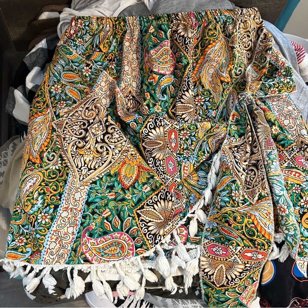 Bohemian Paisley Print Skirt with Tassels